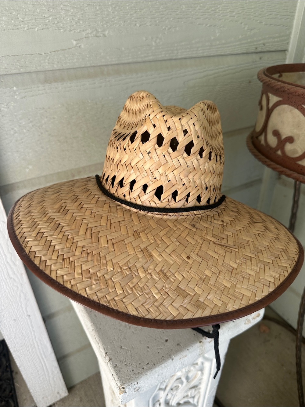 Source Unknown Straw  Sun Hat with Brown Trim